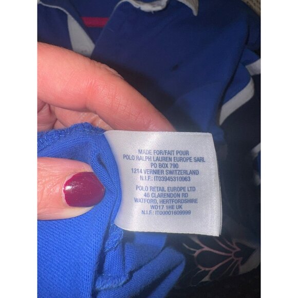 VTG Polo Ralph Lauren Boys L/S Rugby Shirt M Blue White Striped Preppy Academic - Picture 6 of 6